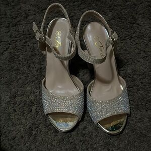 FIONI Clothing Silver Heels with Rhinestone Embellishments